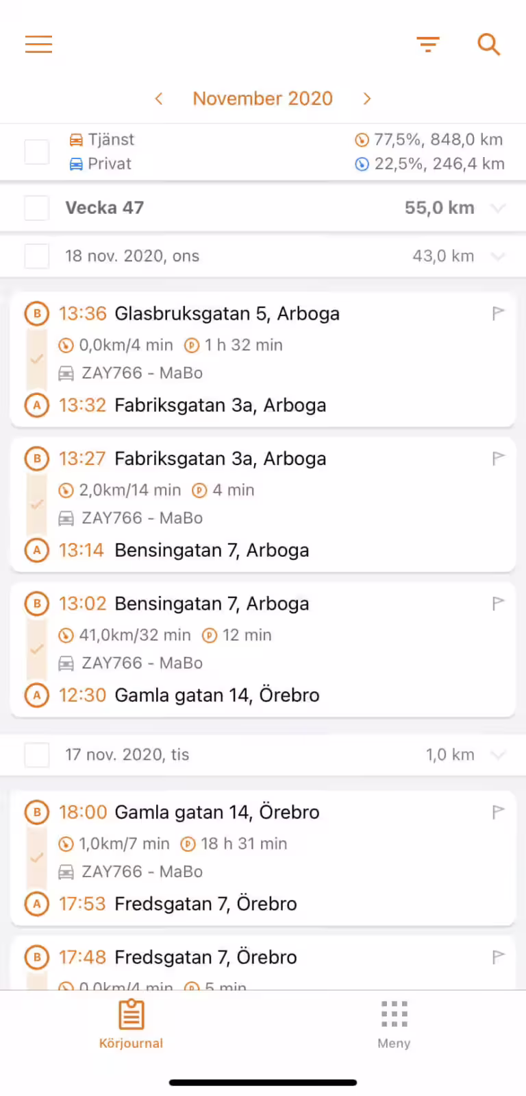 Infobric elektronisk kjørebok app mobil