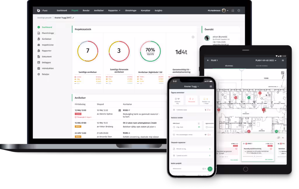 skärmbilder i desktop, surfplatta och mobil med infobric field