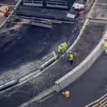 Miljöbild byggarbetsplats drönarvy