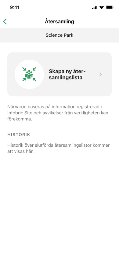 Skärmavbild på återsamlingslista i appen Ease CheckIn