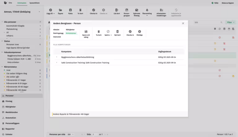 skärmdump över kompetenser i infobric site
