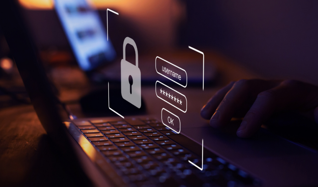 user logging into computer with username and password