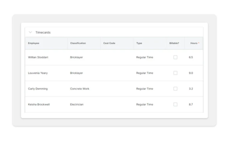 Timecards Procore