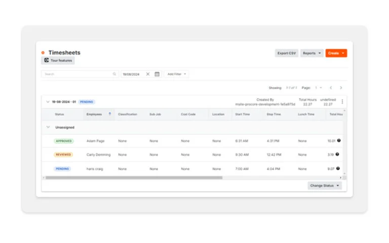 Timesheets Procore