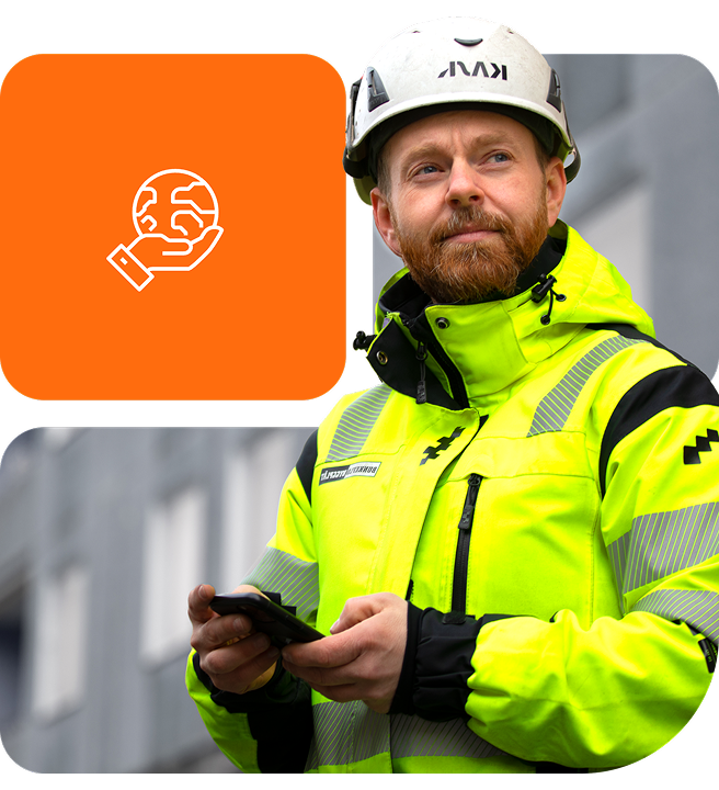 Person in construction with a mobile phone